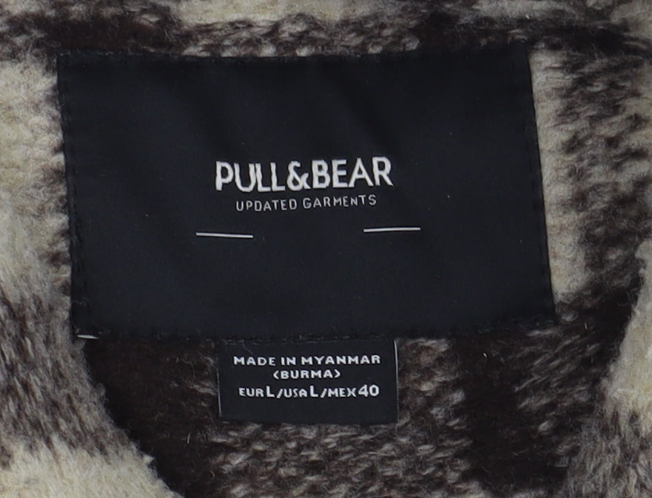 Pull&Bear Men's Brown Plaid Shacket, Size 12 - Casual Classic