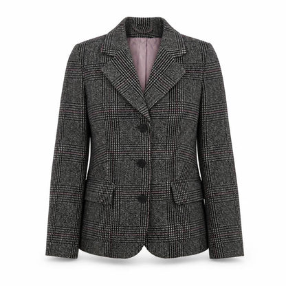 Front view of Amaranto Women's Grey Check Blazer, size 14