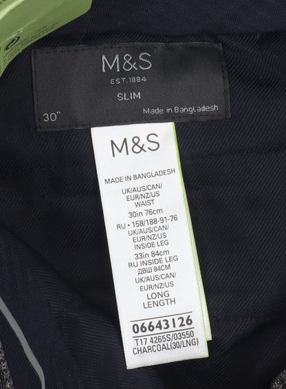 Marks & Spencer Men's Grey Slim Fit Check Trousers