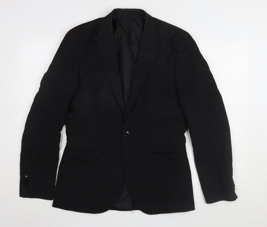 H&M Men's Black Slim Fit Blazer, Size 36R, Single-Breasted