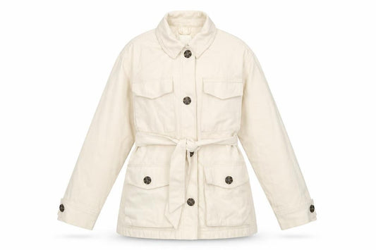 H&M Women's Ivory Cotton Belted Jacket - Size S