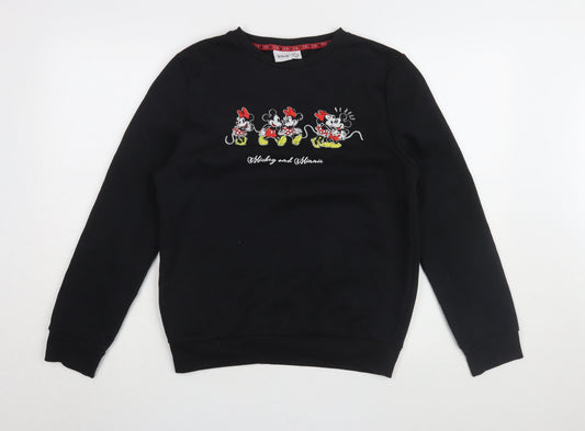 Disney Women's Black Mickey Minnie Pullover Sweatshirt, S