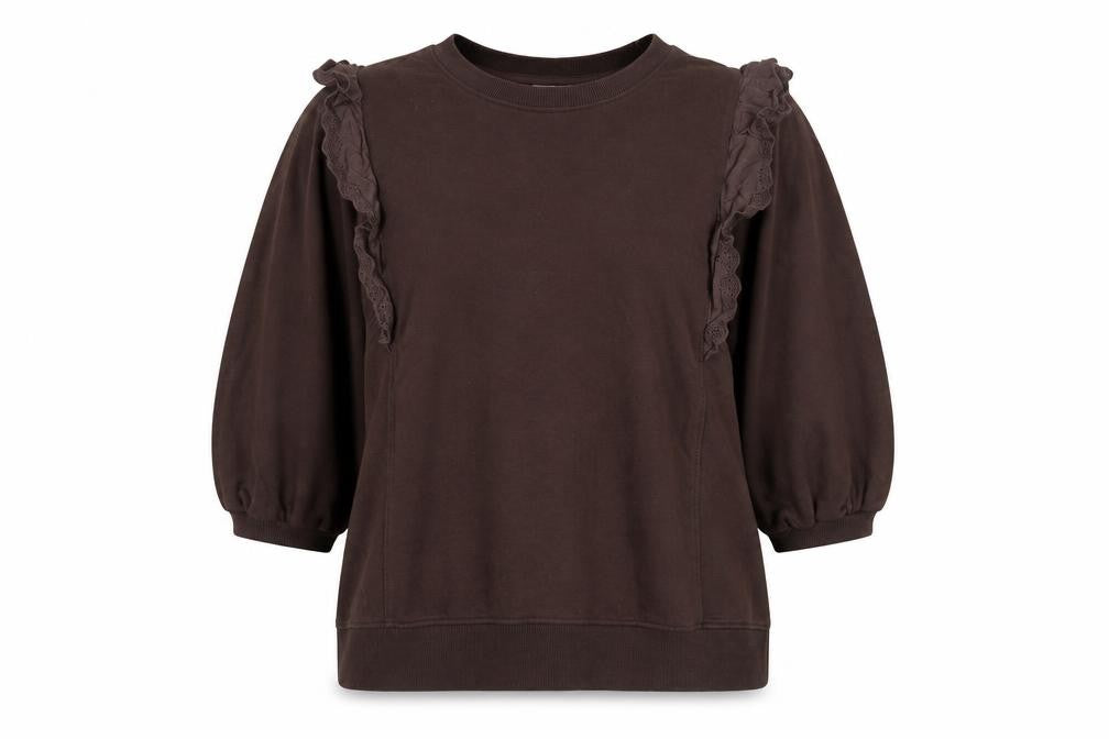 ICHI Women's Brown Ruffle Pullover Sweatshirt, Size L