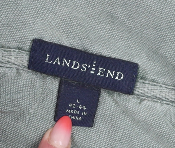 Lands' End Men's Green 1/4 Zip Sweatshirt, Size L, Cotton