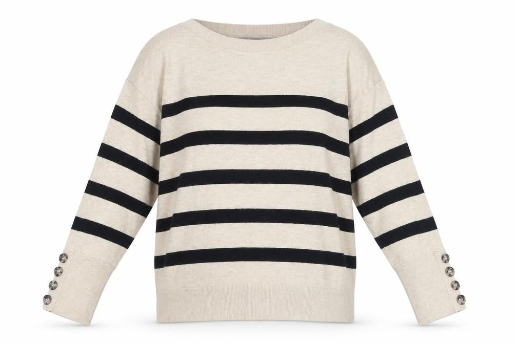 Principles Women's Beige Black Stripe Jumper, Size L