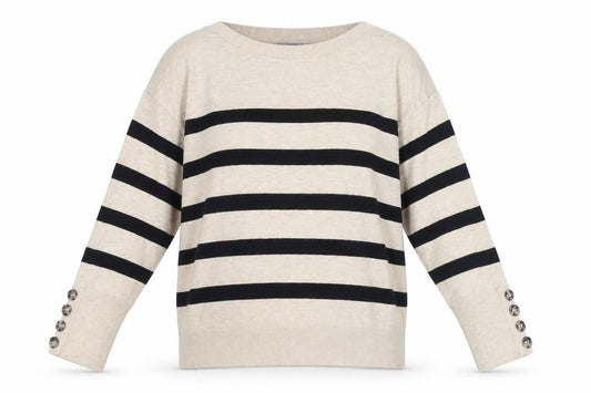 Front view of Principles Women's Beige Black Stripe Jumper, size L