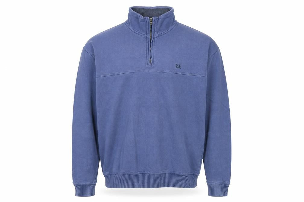 Crew Men's Blue Half Zip Sweatshirt, Medium, Logo Accent