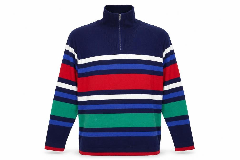 ISLE COLLECTION Men's Multicoloured Striped Full Zip Jumper L