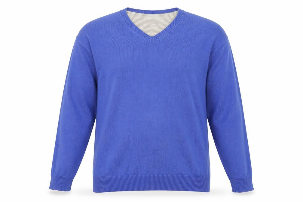 Marks & Spencer Men's Blue Cotton V-Neck Pullover Jumper L