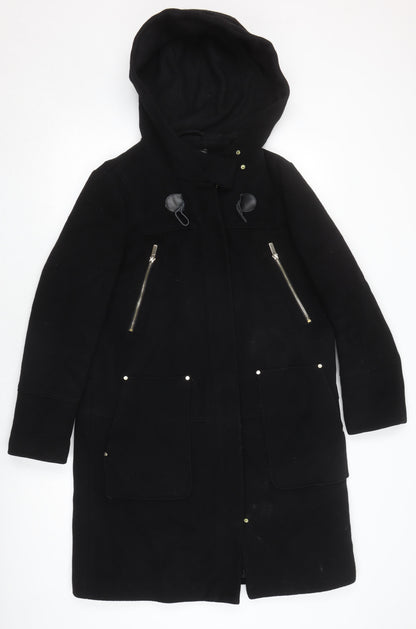 Next Womens Black Hooded Parka Coat with Zipped Pockets
