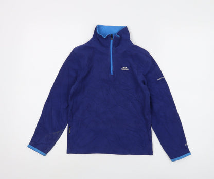 Additional front view of Trespass boys’ blue 1/4 zip fleece sweatshirt 7-8 years