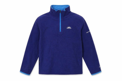 Front view of Trespass boys’ blue 1/4 zip fleece sweatshirt 7-8 years