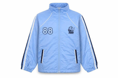 Front view of Tom and Jerry boys’ blue track jacket, size 10