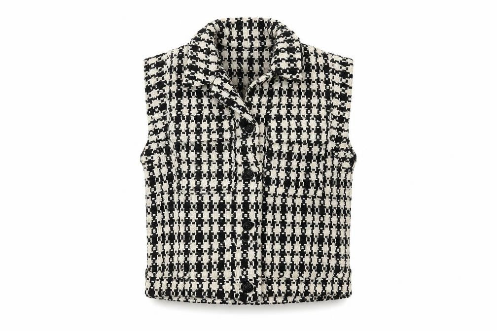 Object Women's Check Waistcoat, Size 8, Black/White