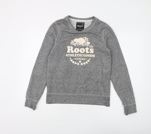 Roots Grey Unisex XS Pullover Sweatshirt with Logo