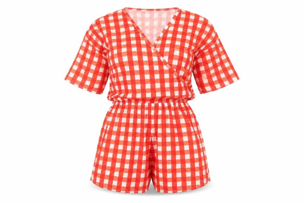PrettyLittleThing Women's Red Gingham Playsuit Size 8