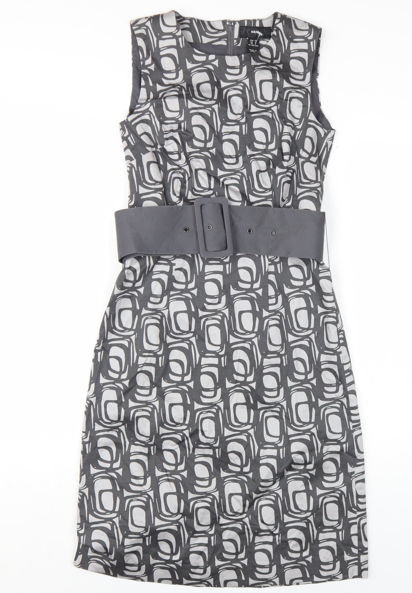 H&M Women's Grey Geometric Shift Dress, Size 6