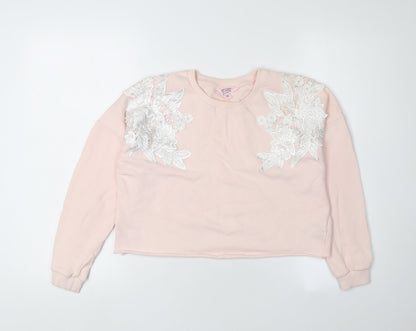 Additional front view of Miss Selfridge girls’ pink floral pullover sweatshirt m