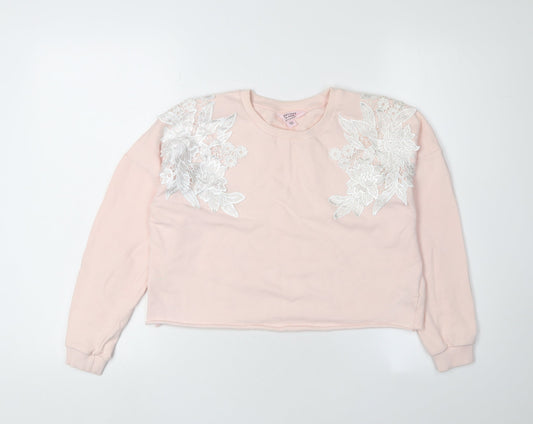 Miss Selfridge Girls Pink Floral Pullover Sweatshirt M