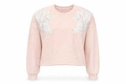 Front view of Miss Selfridge girls’ pink floral pullover sweatshirt m