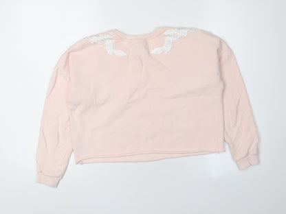 Back view of Miss Selfridge girls’ pink floral pullover sweatshirt m