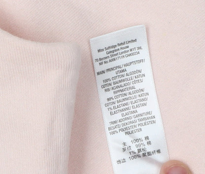 Brand and care label for Miss Selfridge girls’ pink floral pullover sweatshirt m