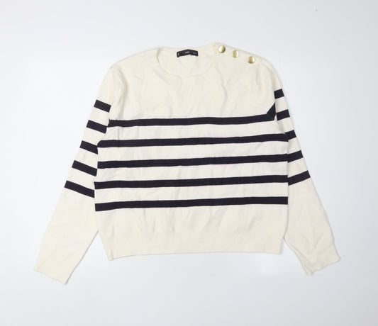 MNG Women's Ivory Striped Pullover Jumper M