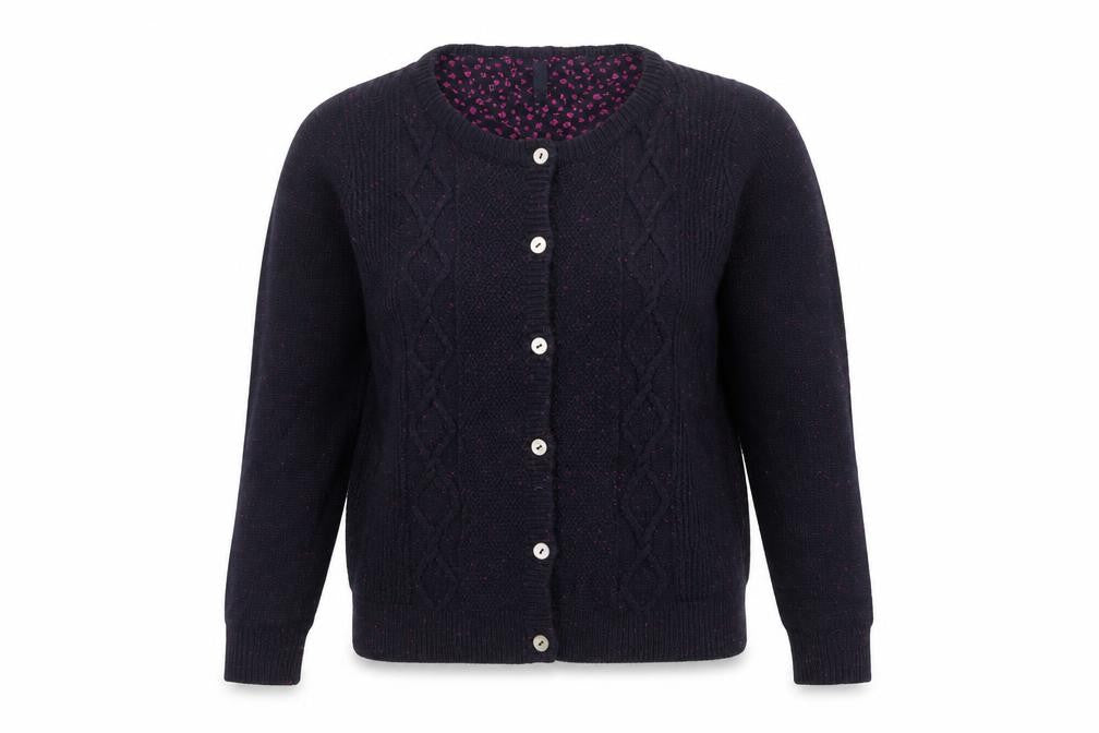 Isle Women's Black Cardigan M Cable-Knit