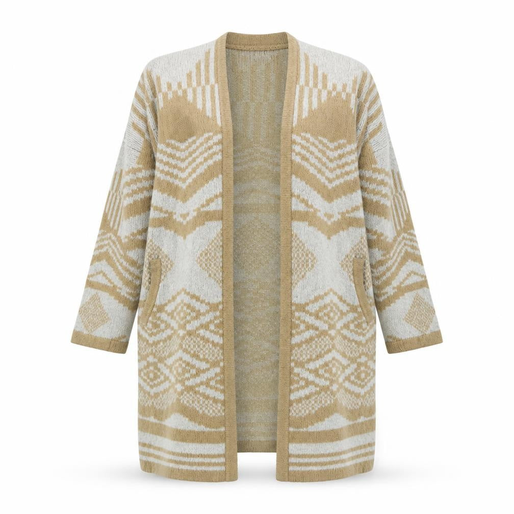 Oasis Women Beige Medium Geometric Cardigan