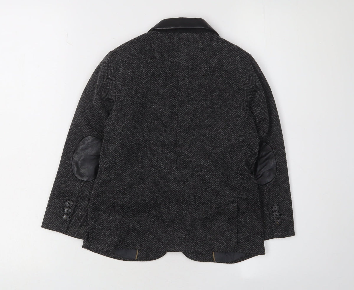 Back view of Zara boys’ black suit jacket 6 years wool herringbone classic