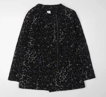 Oxmo Women's Black Animal Print Coat, Size M, Winter Style