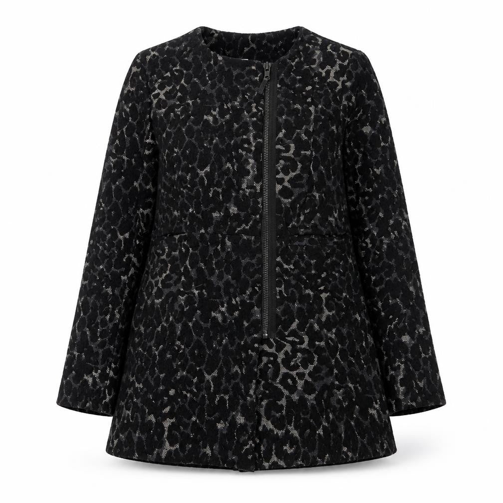 Oxmo Women's Black Animal Print Coat, Size M, Winter Style