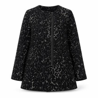 Oxmo Women's Black Animal Print Coat, Size M, Winter Style