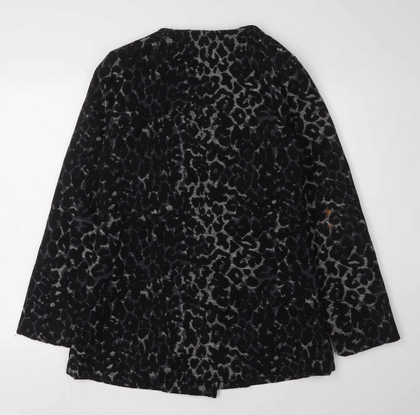 Oxmo Women's Black Animal Print Coat, Size M, Winter Style