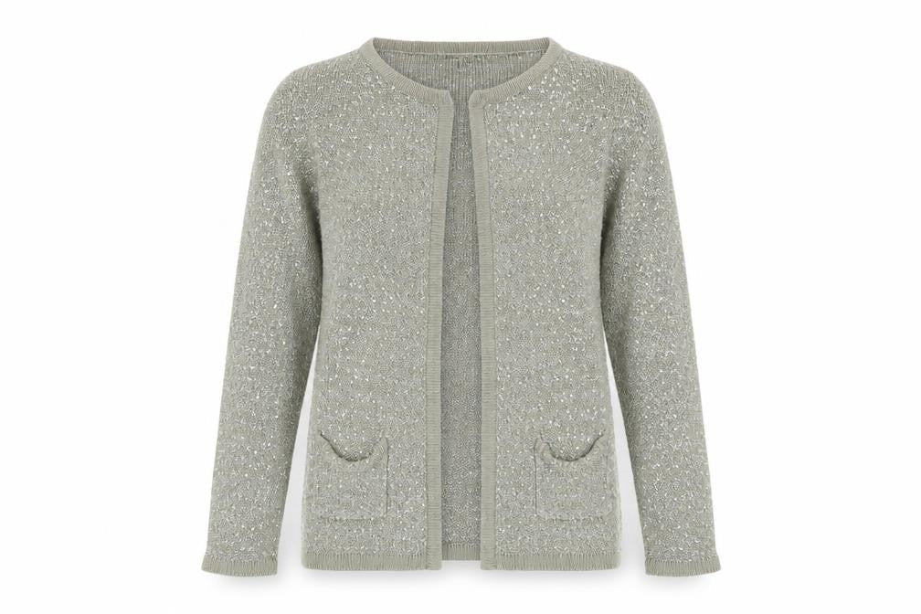 Mango Women's Silver Sequin Cardigan, UK Size 14
