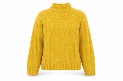 Front view of Essentials by Bon Marché Women's Yellow Mock Neck Jumper