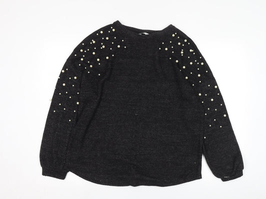 Papaya Women's Black Beaded Pullover Jumper Size 12