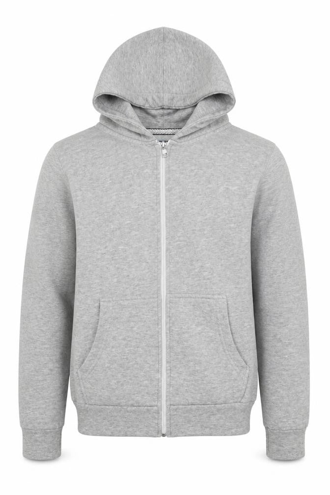 Koopoi Men's Grey Full Zip Hoodie - Size S, Hooded with Pockets