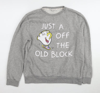 Preloved Disney Women's Grey Pullover Sweatshirt, Size M, Chip Graphic - Front