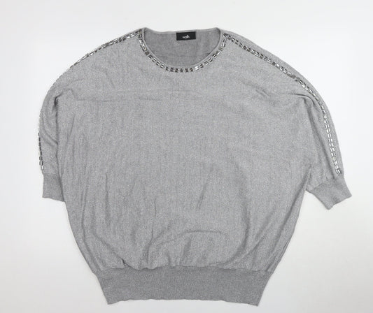 Wallis Women's Silver Pullover Jumper, Size L, Jewel Accent