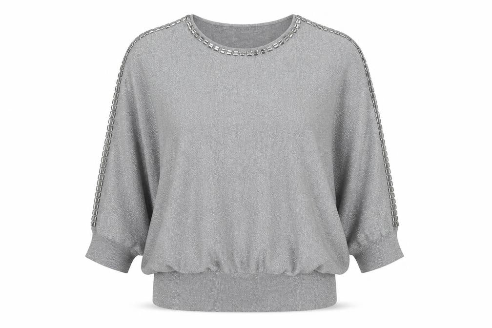Wallis Women's Silver Pullover Jumper, Size L, Jewel Accent