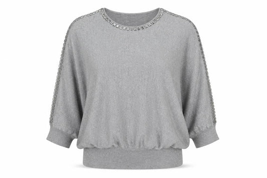 Wallis Women's Silver Pullover Jumper, Size L, Jewel Accent
