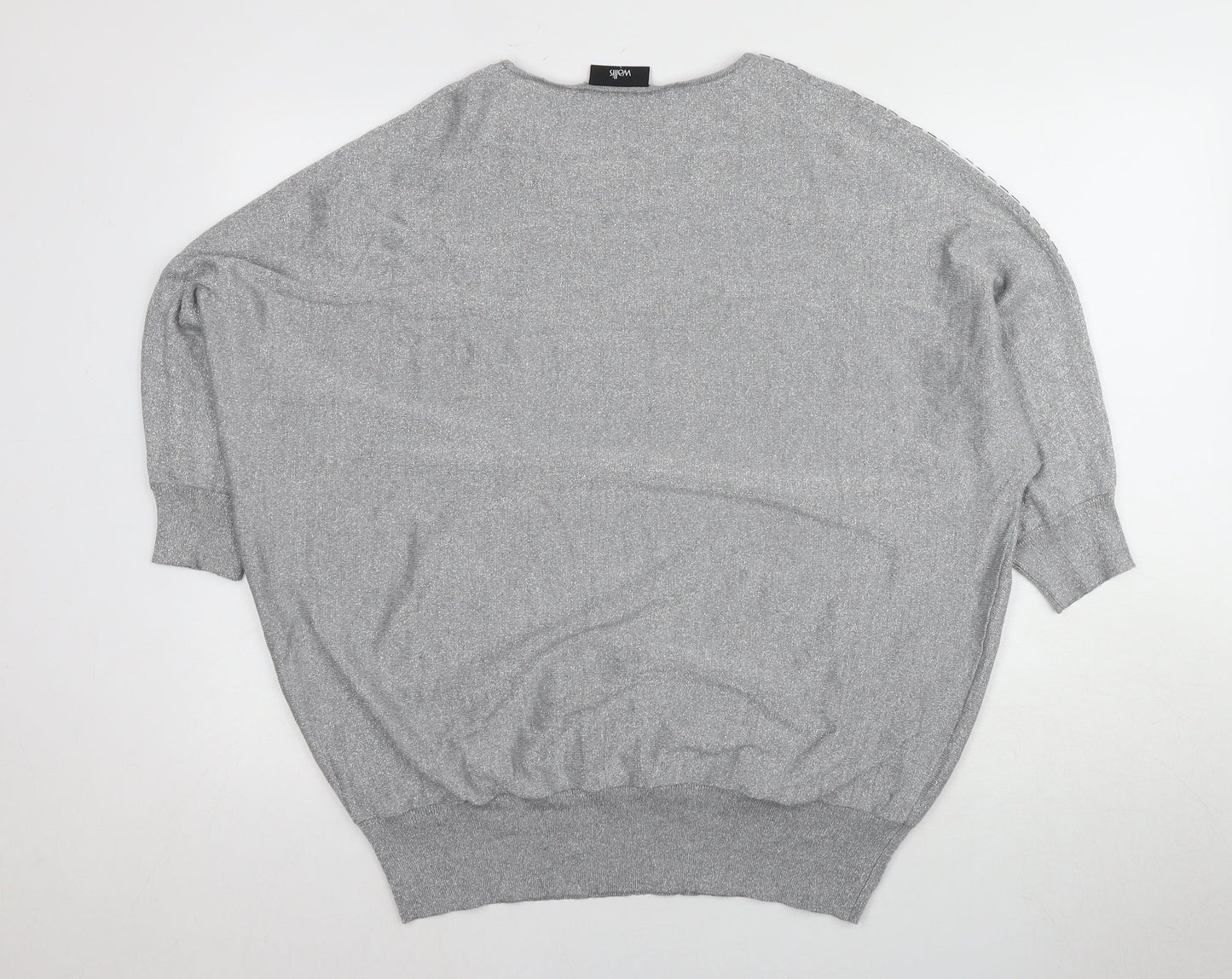 Wallis Women's Silver Pullover Jumper, Size L, Jewel Accent