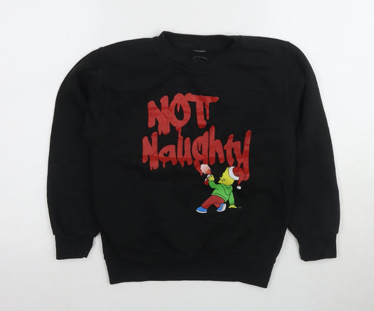 Front view of Simpsons boys’ black graphic print pullover sweatshirt l