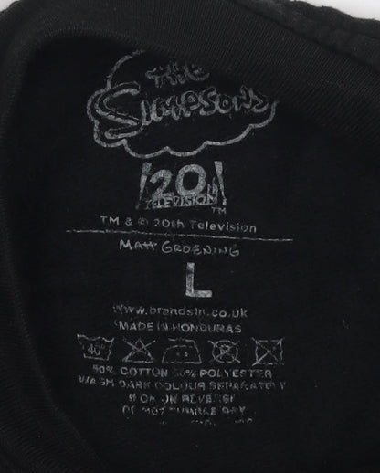 Close-up detail of Simpsons boys’ black graphic print pullover sweatshirt l