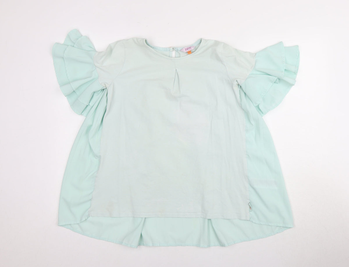 Additional front view of Baker by Ted Baker girls’ green tunic blouse 12-13y, ruffle sleeves