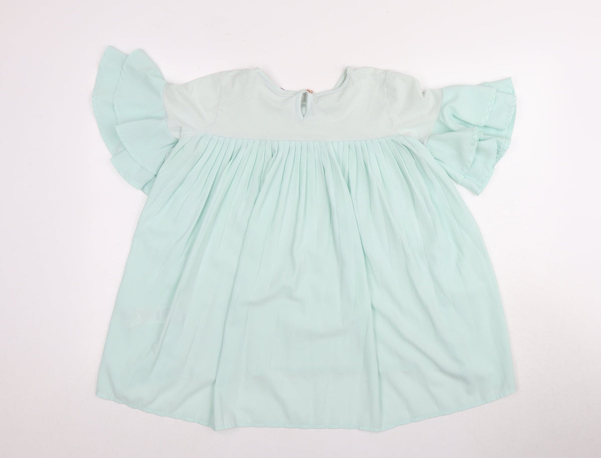 Back view of Baker by Ted Baker girls’ green tunic blouse 12-13y, ruffle sleeves