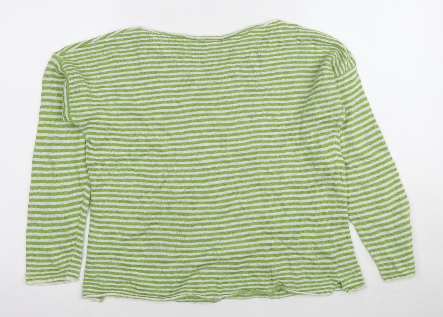 Made In Italy Women's Green Striped Pullover Boat Neck Jumper One Size