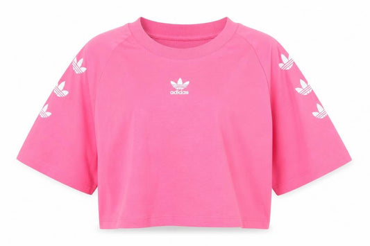 Adidas Women's Pink Cropped T-Shirt - Size 4, Crew Neck