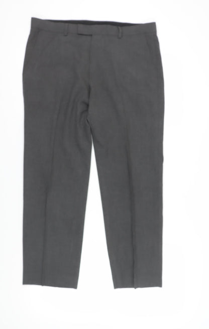 Marks & Spencer Men's Grey Dress Pants, L, Straight